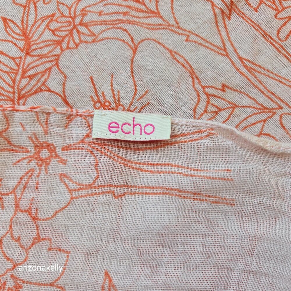 Vintage Echo Oblong Scarf Floral Outline 70's Vibes - Picture 7 of 10